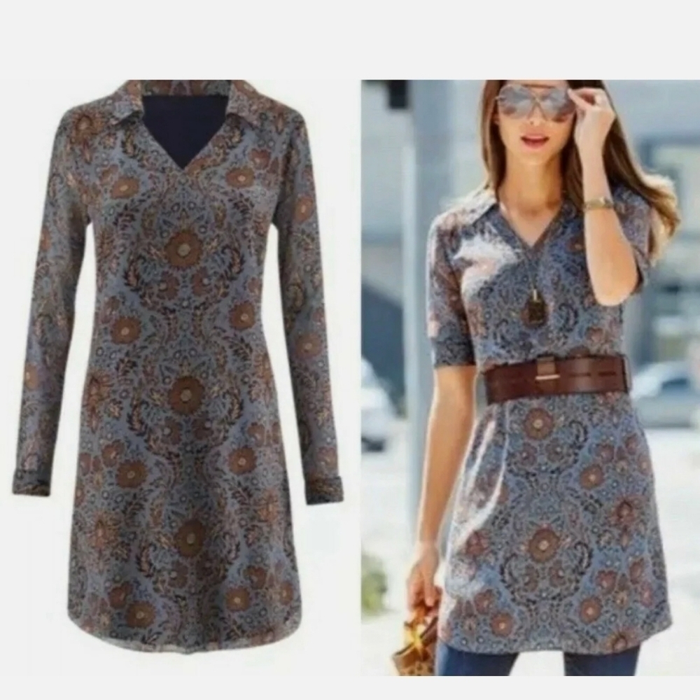 CAbi "Provincial Dress" V-Neck Long Sleeve Curved Hem szXS - Picture 2 of 10